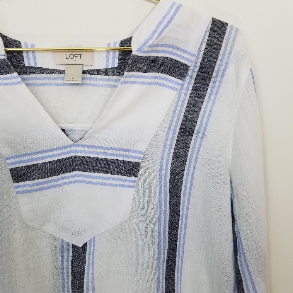 Loft Linen Striped Tunic Style Blouse M - Picture 3 of 8